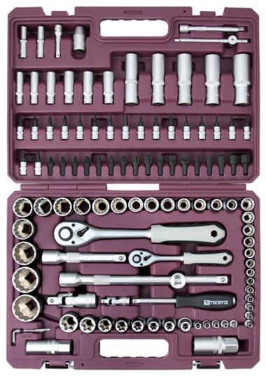 TS108/12 Набор инструмента универсальный 1/4", 1/2"DR с головками торцевыми 12-гранными, 108 предметов