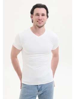 Футболка V-вырез однотонная облегающая