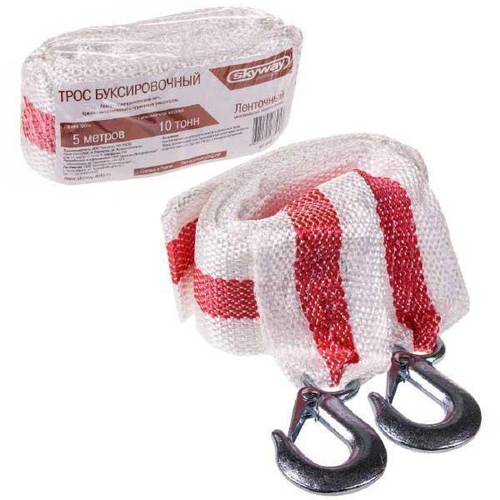 Трос буксировочный лента 10 т 5 м 2 крюка Skyway