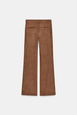 ZARA БРЮКИ FLARE ИЗ ИСКУССТВЕННОЙ КОЖИ, ТАБАЧНЫЙ