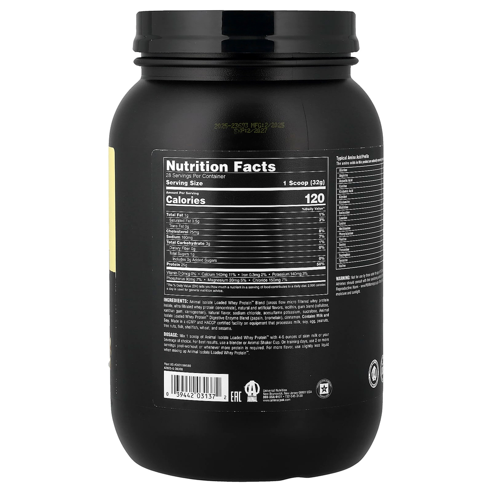 Animal, Isolate Loaded Whey Protein™, порошок из сывороточного протеина, со вкусом булочки с корицей, 907 г (2 фунта)