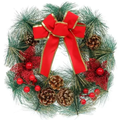 Венок декоративный «Волшебство ночи» d-30 см, леска, шишки и бант, красный ST-014-30