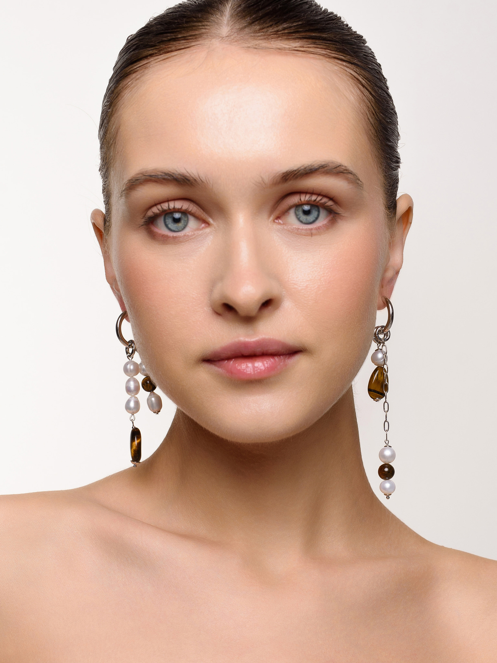 Серьги "Tiger's eye pearl drop"