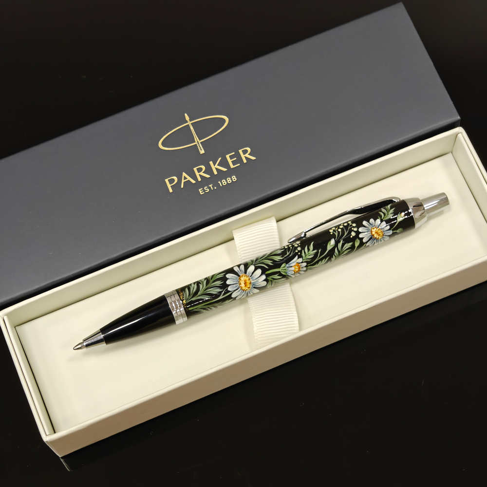 Коллекционная ручка Parker шариковая "Ромашки" с ручной росписью в коробке