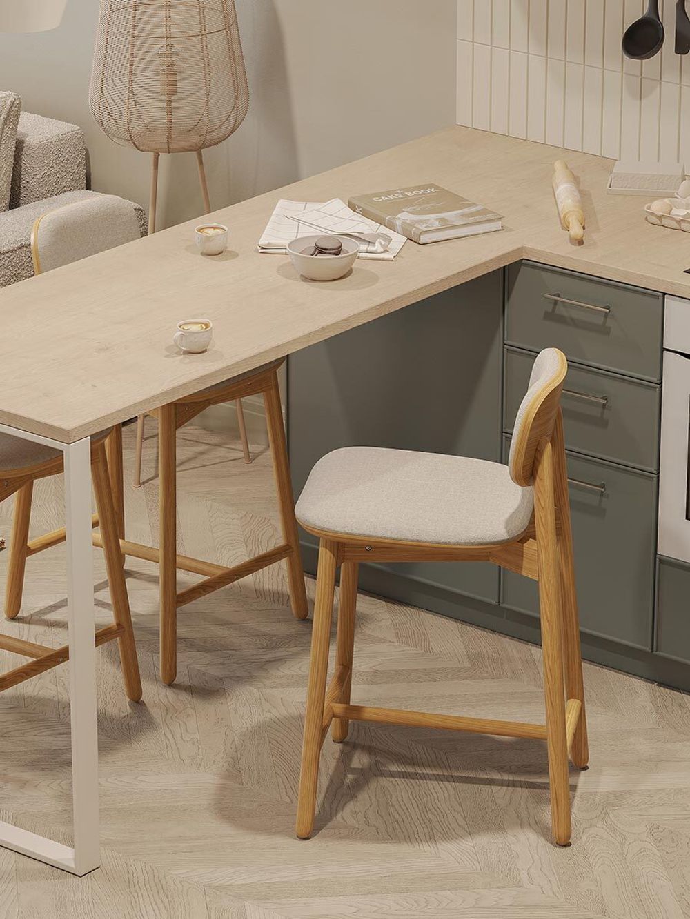 Стул полубарный Saga, рогожка, бежевый