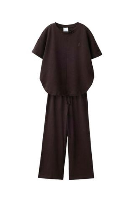 ZARA КОМПЛЕКТ ИЗ ФУТБОЛКИ И БРЮК WIDE LEG, КОРИЧНЕВЫЙ