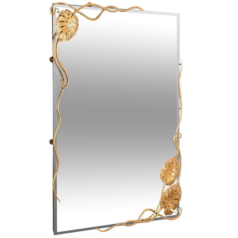 Зеркало настенное Monstera Deliciosa (Монстера) прямоугольное 80х60 Бронза