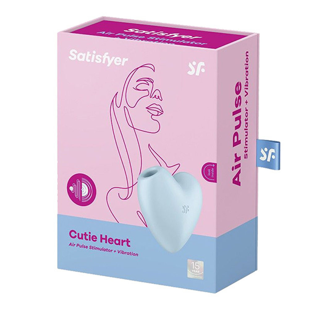 Голубой вибромассажер 7,5см с вакуум-волновой стимуляцией Satisfyer Cutie Heart