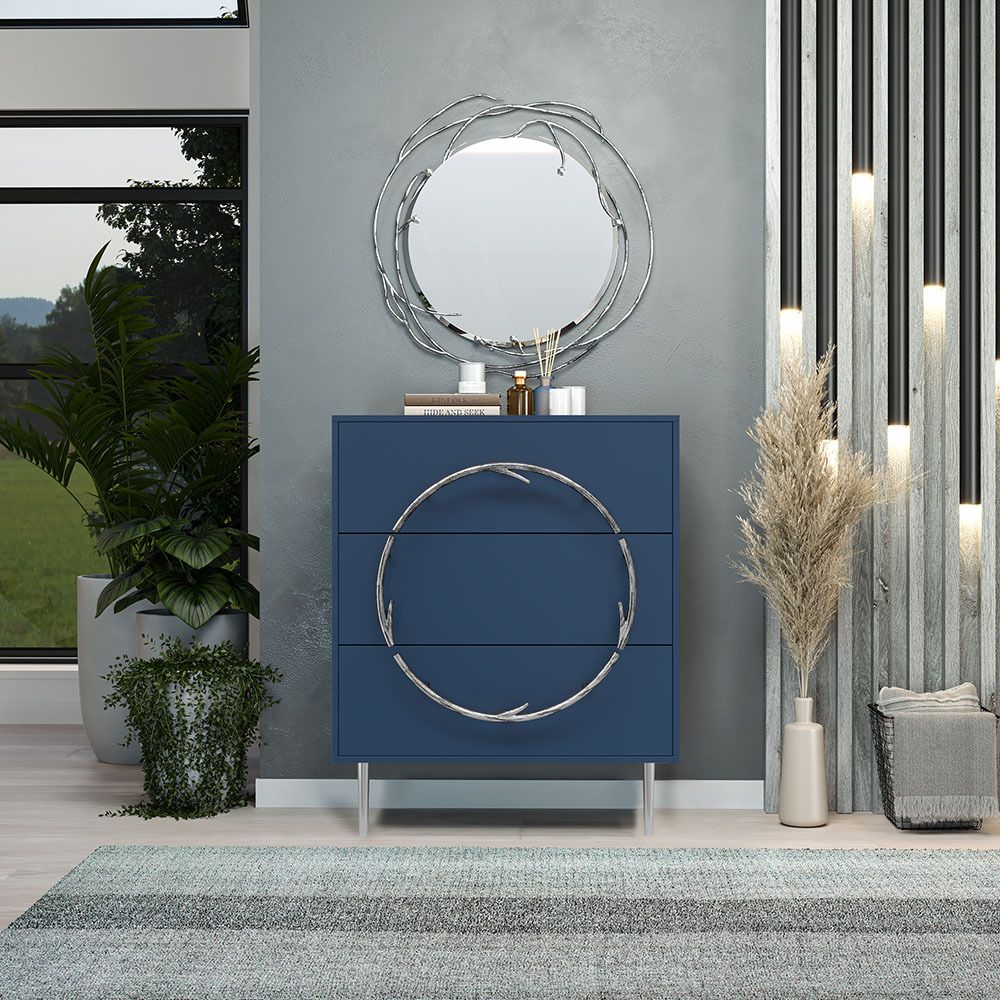 Комод Арт Колор matte Стайл Сильвер с 3 ящиками Королевский синий матовый