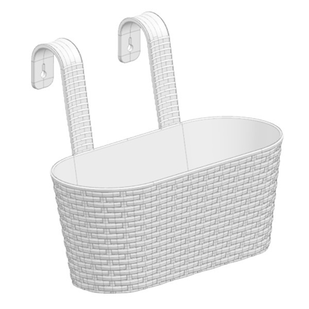 Кашпо "Ведро декоративное РАТТАН" большое овальное настенное с крючками для подвеса, цвет белый