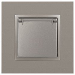 Розетка ЭРА Elegance 14-2103-16 2P+E Schuko со шторками с крышкой, 16А-250В, титан