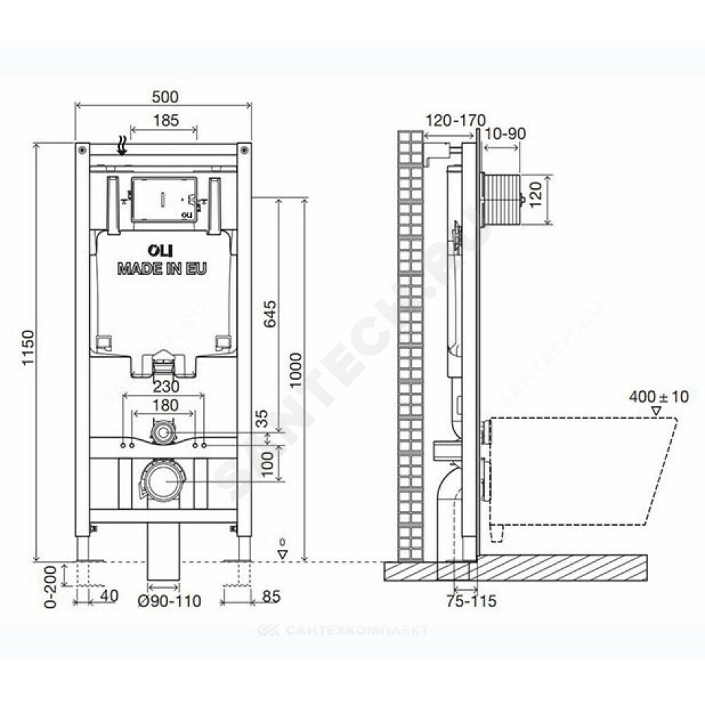 Инсталляция Oli 80 Sanitarblock для подвесного унитаза с кнопкой смыва хром глянцевая Slim OLI 300572mSl00