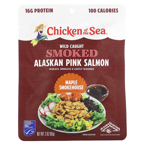 Chicken of the Sea, Аляскинская горбуша, копченая из дикой рыбы, коптильня из клена, 85 г (3 унции)