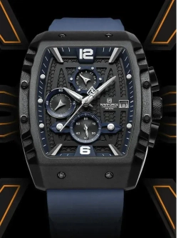 Часы наручные кварцевые NAVIFORCE на силиконовом ремешке, черный/синий W8830-02