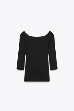 ZARA ФУТБОЛКА С ВЫРЕЗОМ «ЛОДОЧКА», ЧЕРНЫЙ