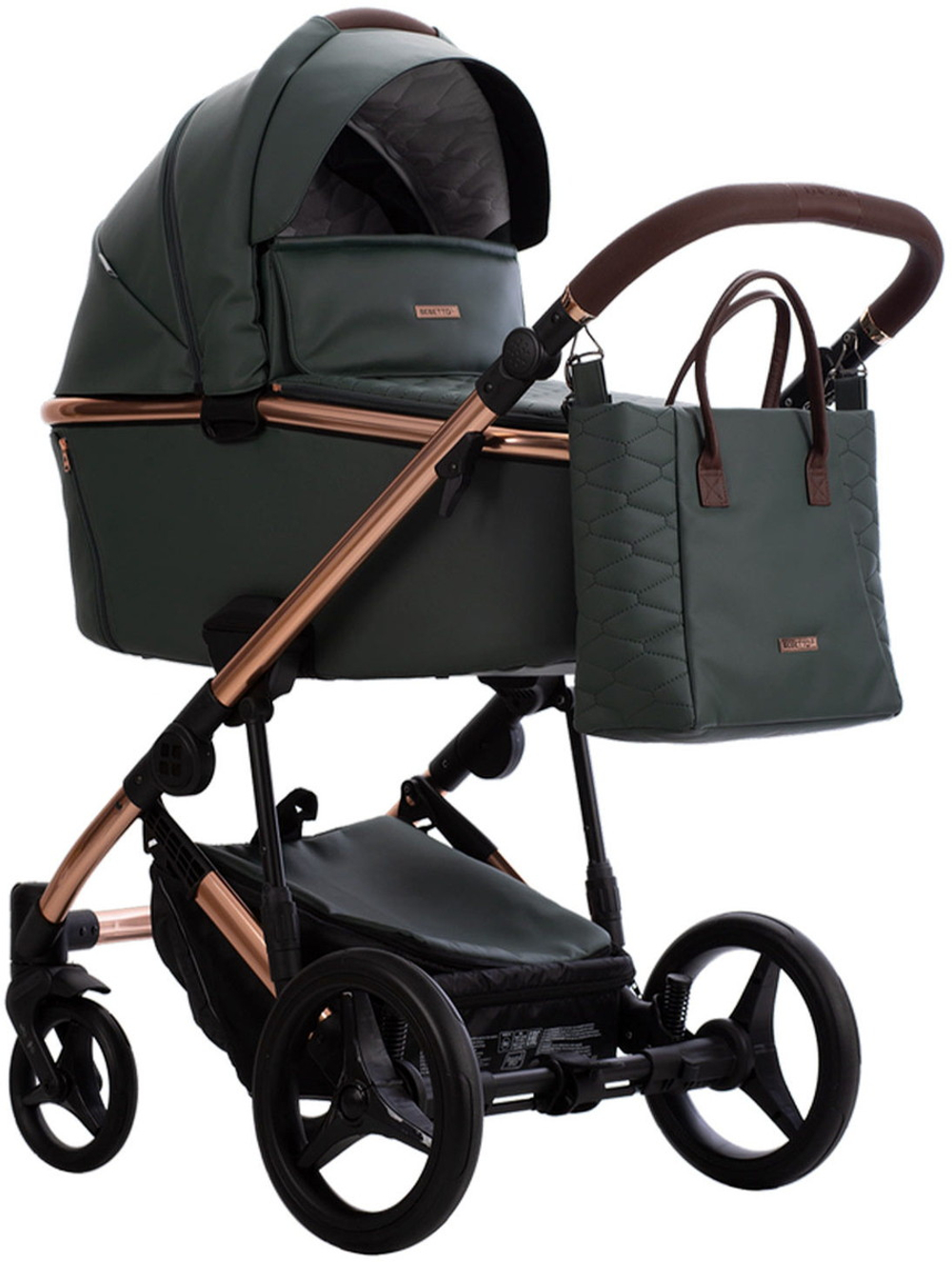Детская коляска Bebetto Loren Stella Pro 3 в 1 с автокреслом Avionaut Cosmo 06 т.зеленая кожа