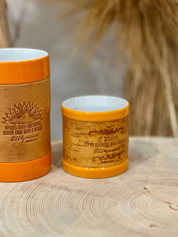 Кружка большая фарфоровая без ручки с цитатами В.М. Шукшина на бересте.