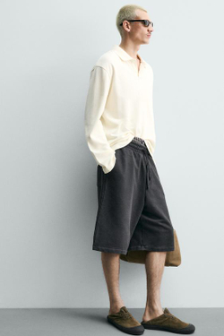 ZARA ШОРТЫ-ДЖОГГЕРЫ RELAXED FIT С ЭФФЕКТОМ ПОТЕРТОСТИ, ТЕМНЫЙ АНТРАЦИТ