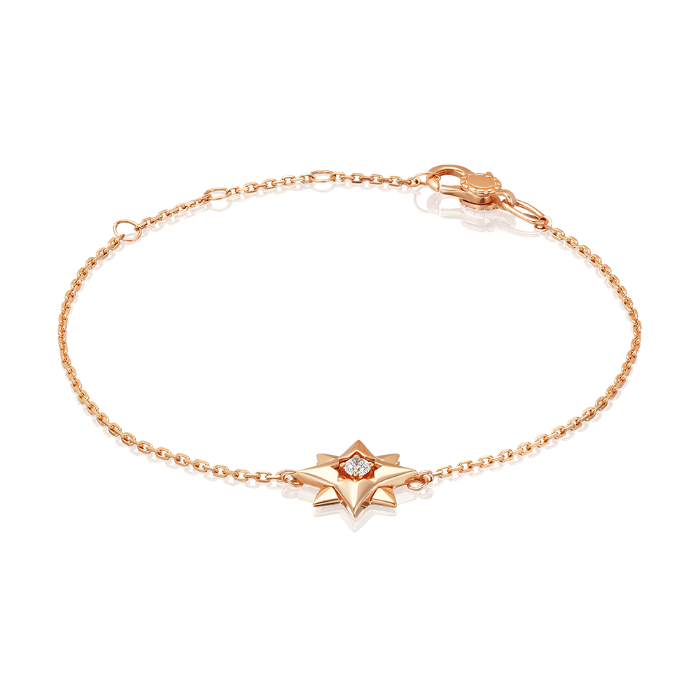 Браслет «Роза ветров» из красного золота с фианитом