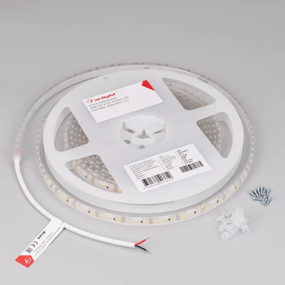 Светодиодная лента герметичная RTW-PU-A120-10.5mm 12V White6000 (16.8 W/m, IP68, Wire 2m, 5m) (Arlight, -) 029596(3)