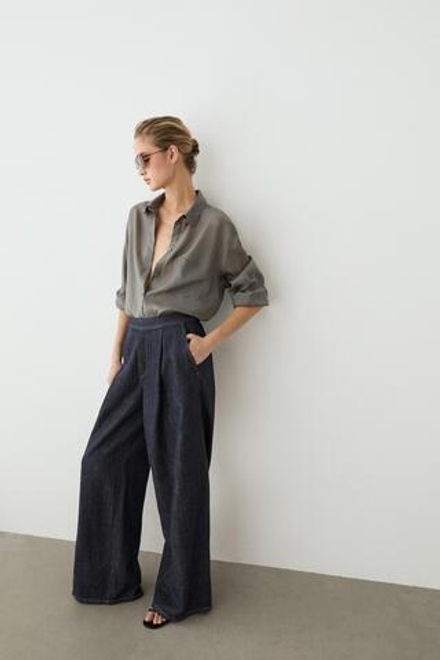 Massimo Dutti Джоггеры из смесового хлопка со складками, темно-синий