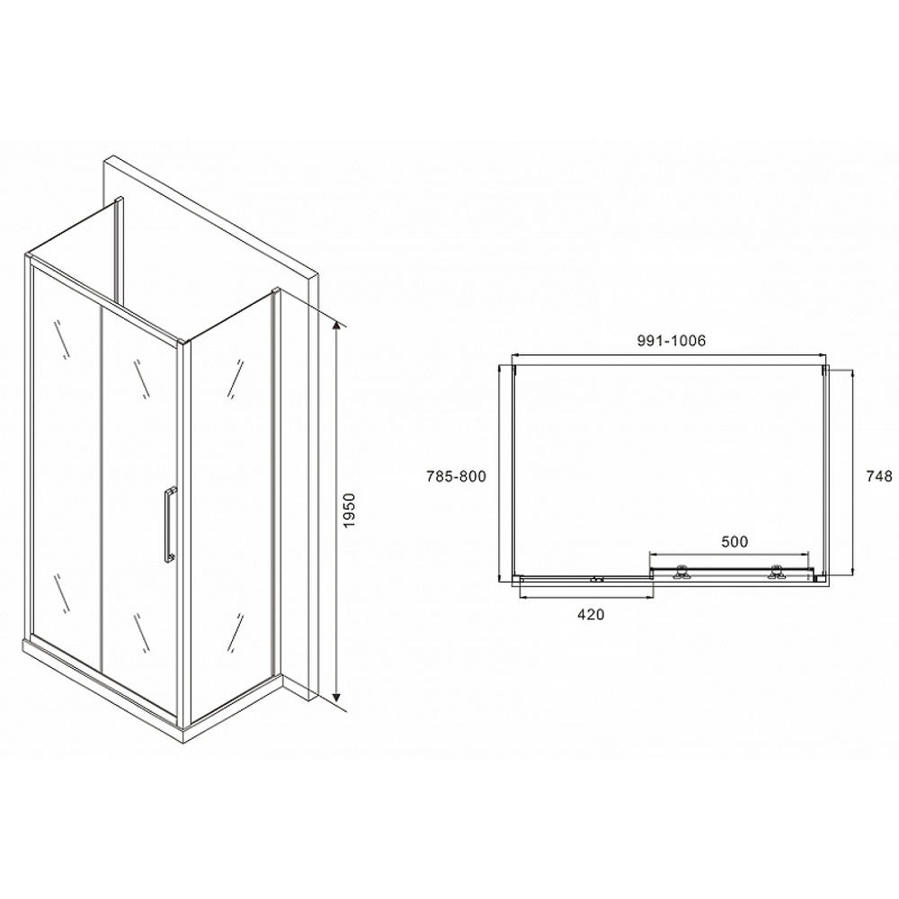 Душевой уголок Abber Schwarzer Diamant 100x80 AG30100MH-S80M-S80M профиль Хром стекло матовое