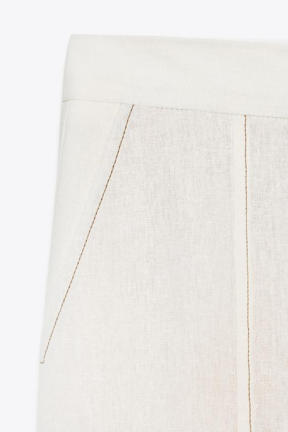 ZARA ПРЯМЫЕ БРЮКИ ИЗ ЛЬНЯНОЙ ТКАНИ С КОНТРАСТНОЙ СТРОЧКОЙ, ЭКРЮ