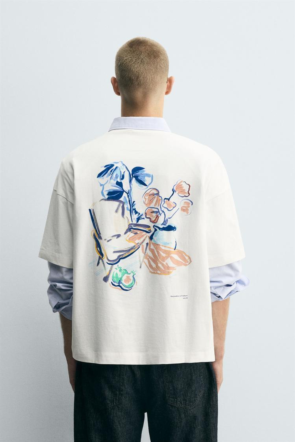 ZARA ФУТБОЛКА С КОМБИНИРОВАННЫМ ПРИНТОМ, БЕЛЫЙ