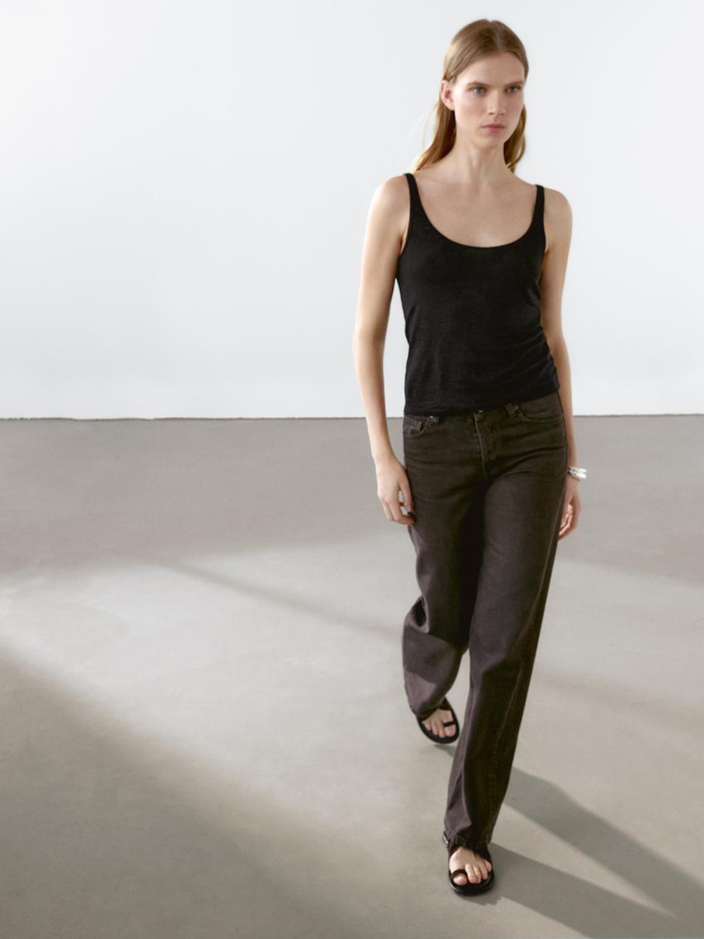 Massimo Dutti Трикотажный топ из 100% льна, черный