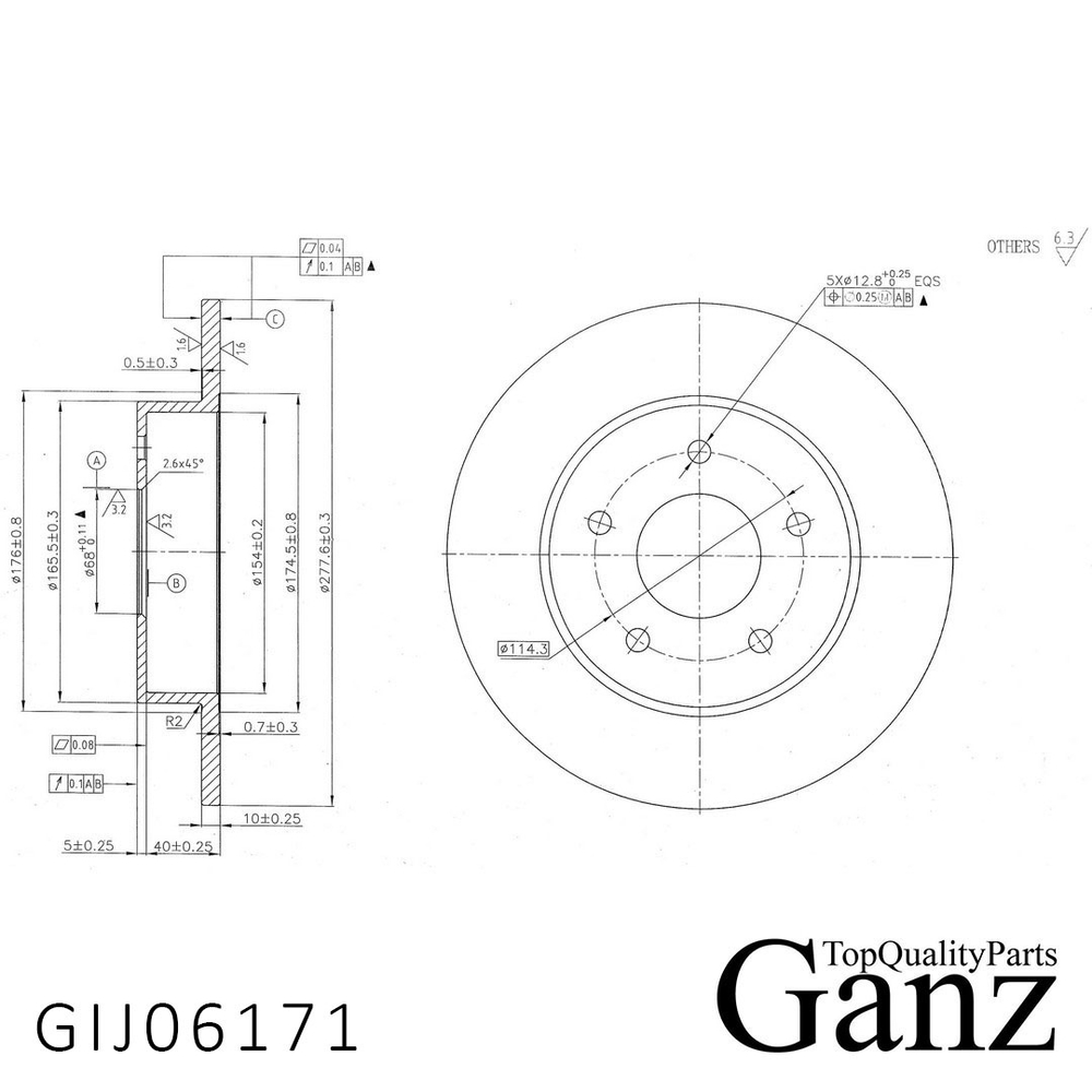 Диск тормозной задний с покрытием NISSAN Primera P12 /D=278mm GANZ GIJ06171