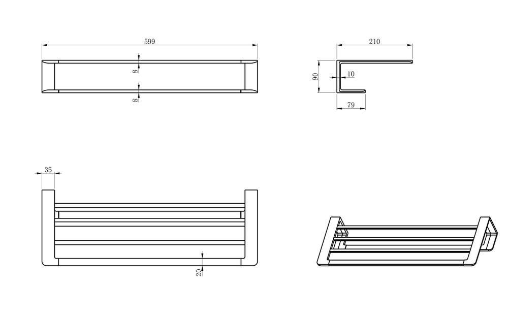 Полотенцедержатель с полкой WONZON & WOGHAND, Черный матовый (WW-V2901-MB)