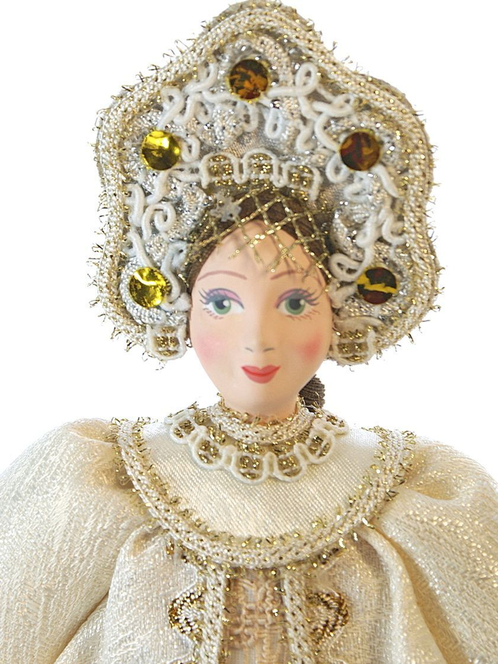 Кукла коллекционная фарфоровая Снегурочка в золотистом наряде