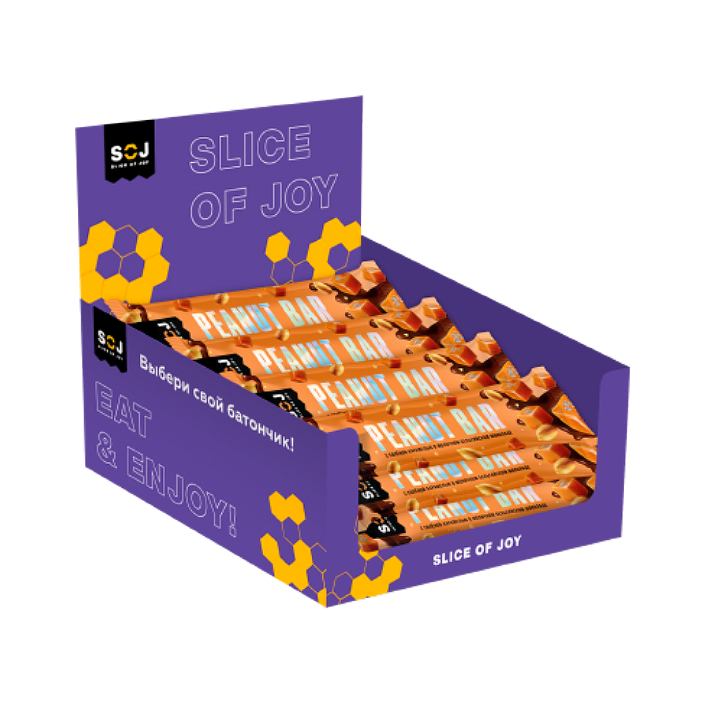 Батончик SOJ PEANUT BAR Арахис в соленой карамели с ирисо-сливочным вкусом в молочном шоколаде 40 гр