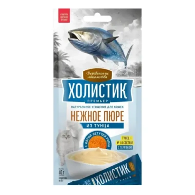 Деревенские лакомства "Холистик Премьер "Нежное пюре из тунца с икрой летучей рыбы" для кошек