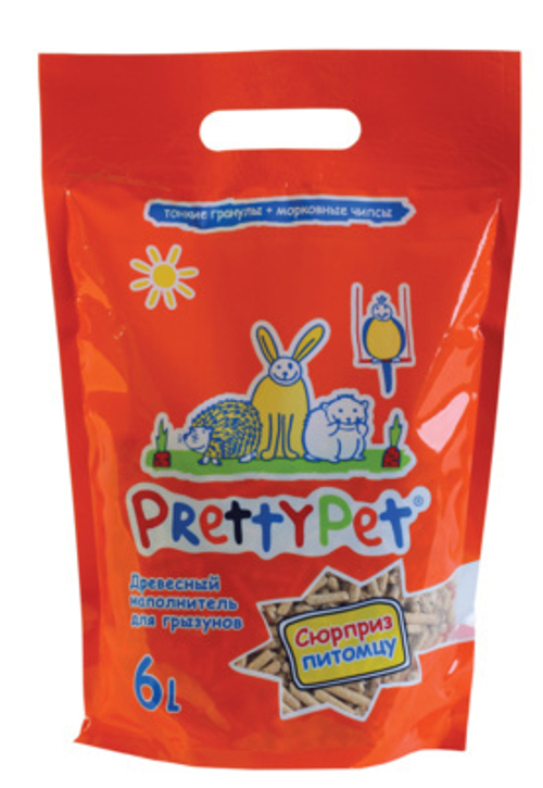 PrettyCat наполнитель для грызунов и птиц древесный с морковными чипсами 2кг (6л)