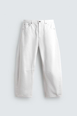 ZARA БРЮКИ BARREL FIT, БЕЛЫЙ