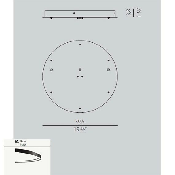 Потолочное крепление для 1 вертикального и 2 горизонтальных светильников Panzeri XM03402.553.0002 black (Италия)