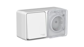 Блок ОП AtlasDesign PROFI IP54 (розетка 1-м 16А заземл. защ. шторки + 1-кл. выключатель 10А) сер. SE ATN543070