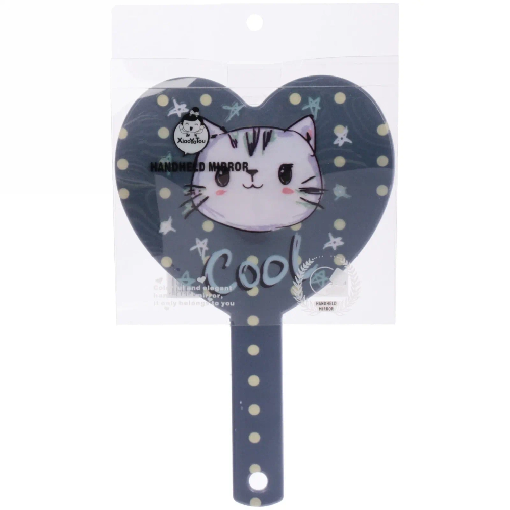 Зеркало косметическое с ручкой «Cute look - Котик Люк», сердце, 14*23,5 см (карт коробка)