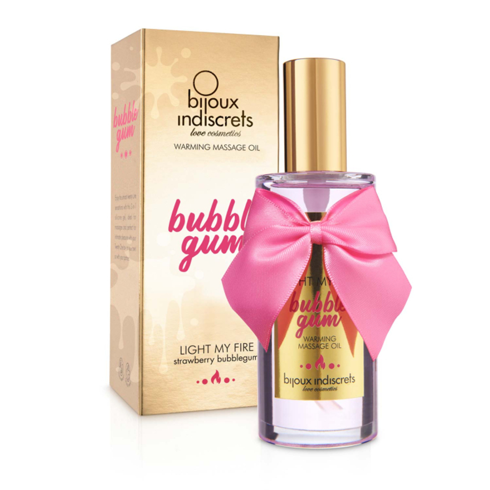 Bijoux Indiscrets Light My Fire, Srawberry Bubble Gum - Разогревающее массажное масло, 100 мл