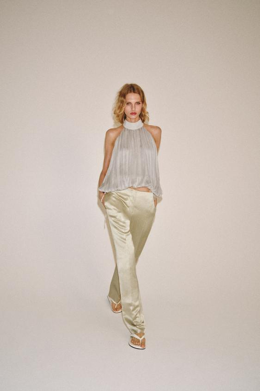 ZARA БРЮКИ ПРЯМОГО КРОЯ ИЗ СМЕСОВОГО ЛЬНА — ZW COLLECTION, КАМЕННО-СЕРЫЙ