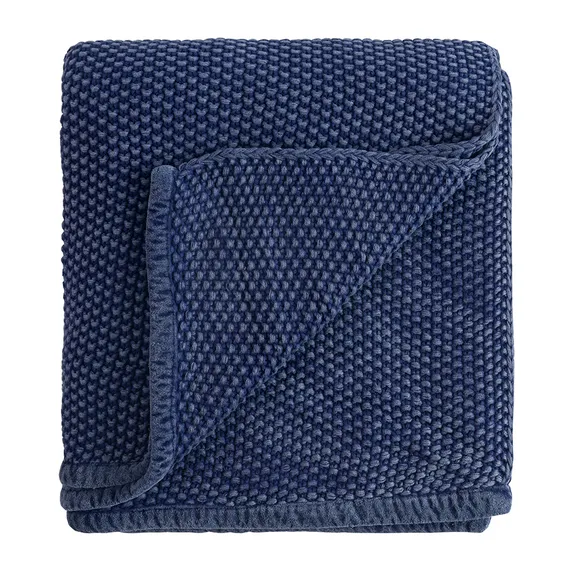 Плед из стираного хлопка темно-синего цвета Essential, 130х180 см