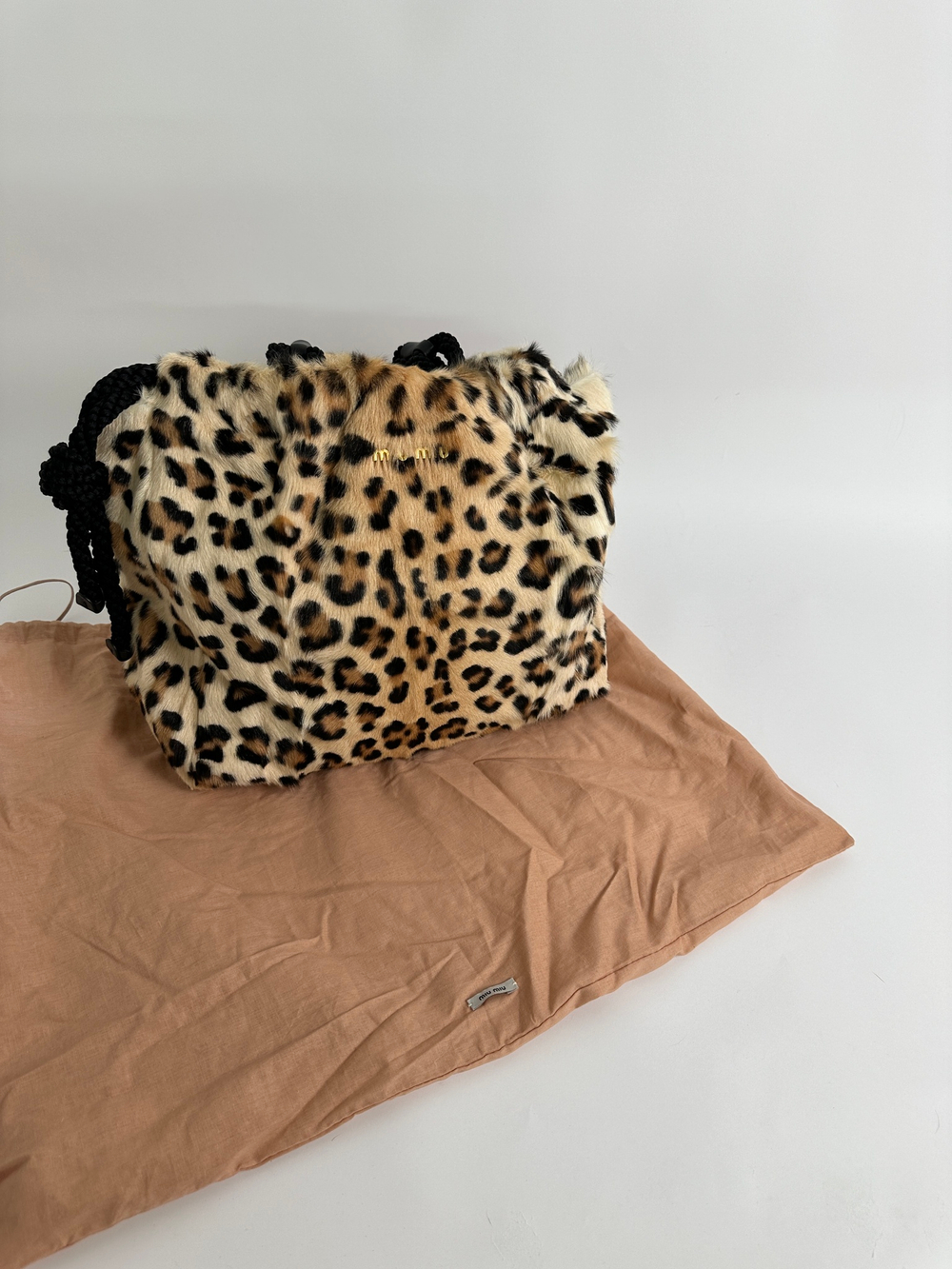 Сумка Miu Miu brown leopard fur tote bag black beige