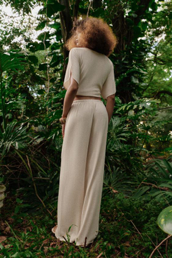 ZARA БРЮКИ WIDE LEG ИЗ ТКАНИ В ДЕРЕВЕНСКОМ СТИЛЕ, СВЕТЛО-БЕЖЕВЫЙ