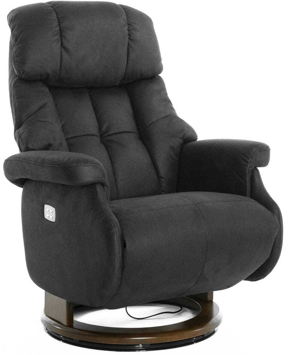 Кресло реклайнер Relax Lux Electro S16099RWB, искусственный нубук черно-серый (16), основание дерево темный орех (029)