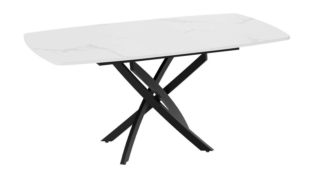 Стол кухонный обеденный раздвижной Черный муар/Стекло матовое белый мрамор 134(173)х90х75 см