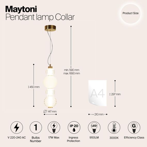 Подвесной светодиодный светильник Maytoni Collar P069PL-L17G3K