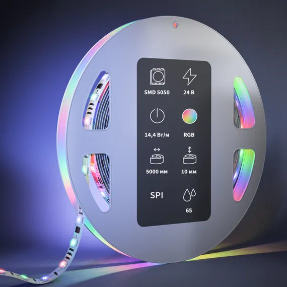 Светодиодная лента 24В 5050 14,4Вт/м 5м IP 65 Адресная (SPI) Цветная (RGB) 201247 Led Strip 201247