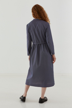 Платье на пуговицах с кулиской синее в белый горошек