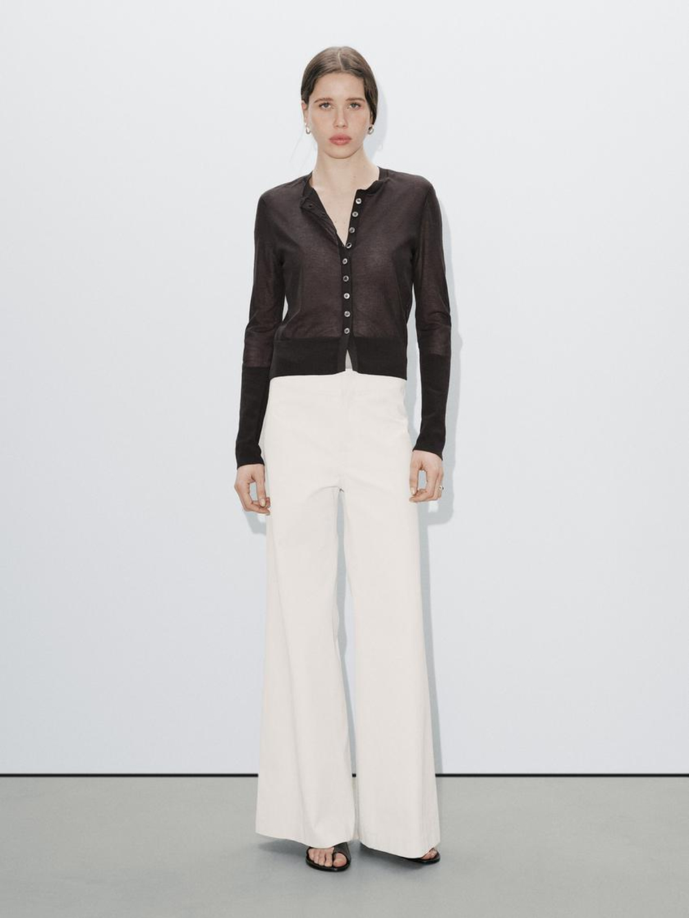 Massimo Dutti Кардиган из тонкой хлопчатобумажной смеси, шоколадно-коричневый